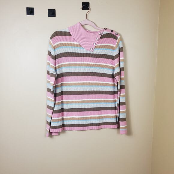 Crazy Horse Horizontal Striped Button Shoulder Turtle Neck Sweater Size XL - Picture 1 of 11